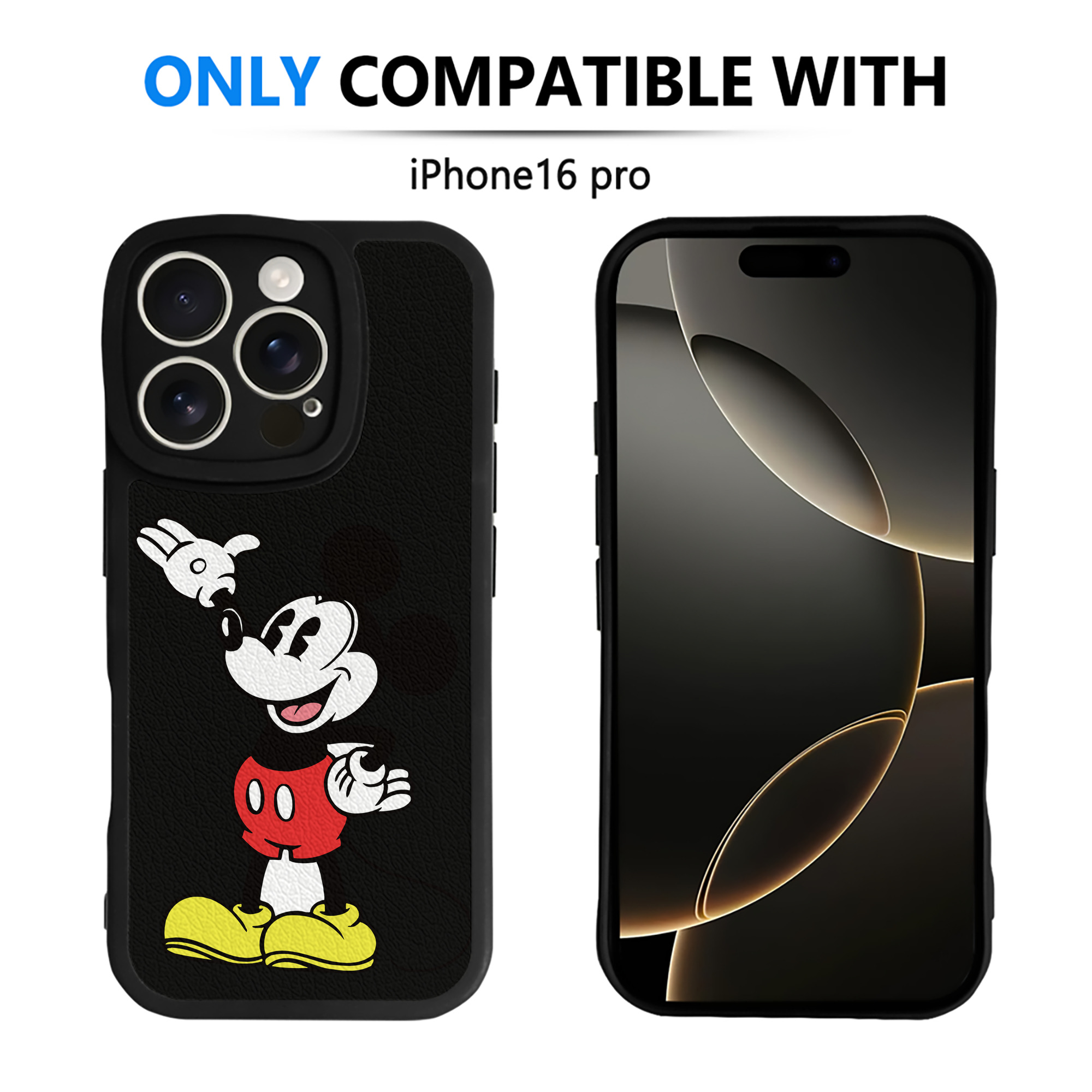 （画像用） ミッキーマウス Mickey Mouse 【iPhone 16シリーズ対応】シリコンスマホケース（レザー調） 材質：シリコン